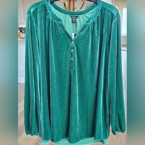 Intro. Teal Velvet Long Sleeve Plus Size Blouse